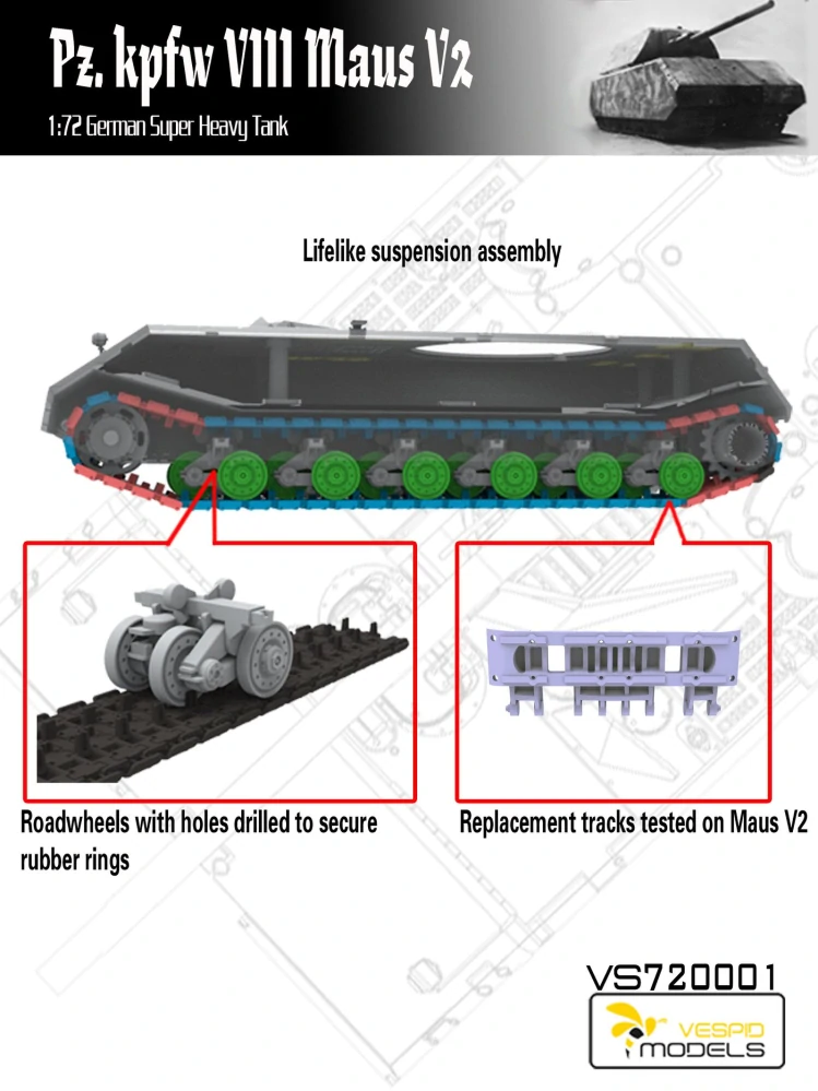 Vespid Models Pz.Kpfw. VIII Maus V2 German Super Heavy Tank 1/72