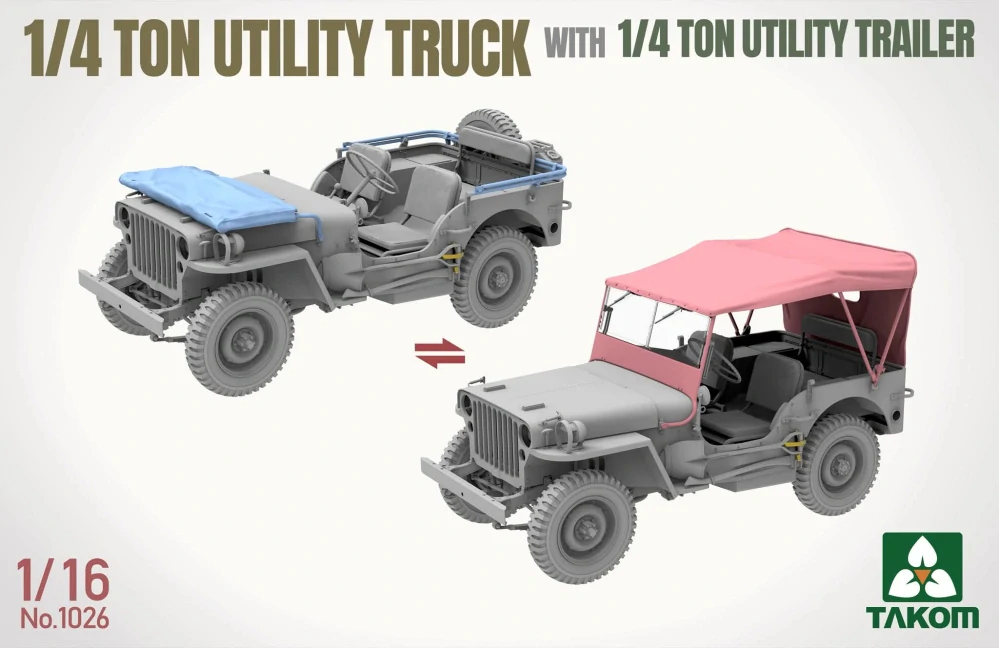 Takom ¼-ton utility truck w. ¼-t. utility trailer (Jeep) 1/16