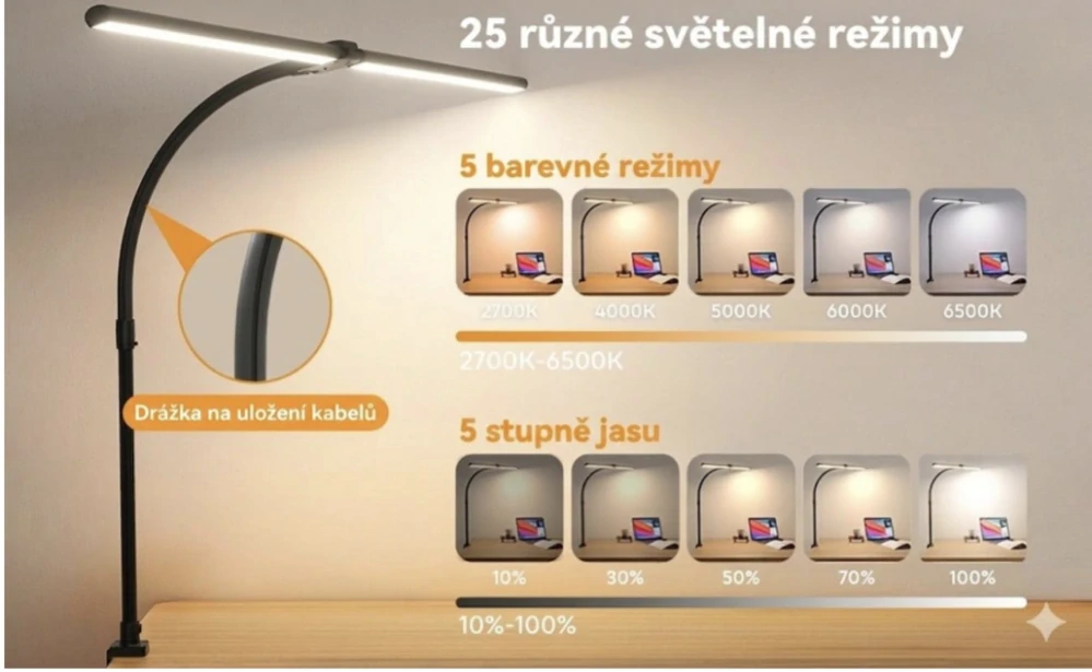 Pracovní LED lampa dvojramenná (stmívatelná) s dálk. ovládáním - 24W, 80cm