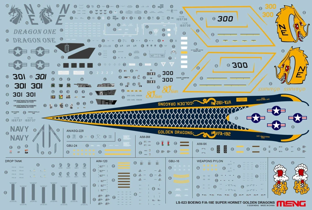MENG Boeing F/A-18E Super Hornet Golden Dragons 1/48 (Předobjednávka říjen)