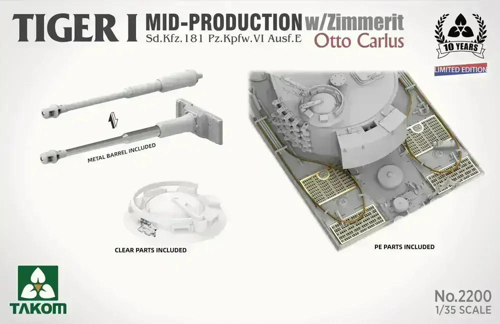 Takom Tiger I Mid Production w/zimmerit Sd.Kfz. 181 Pz.Kpfw. VI Ausf. E Otto Carius - Limited! 1/35