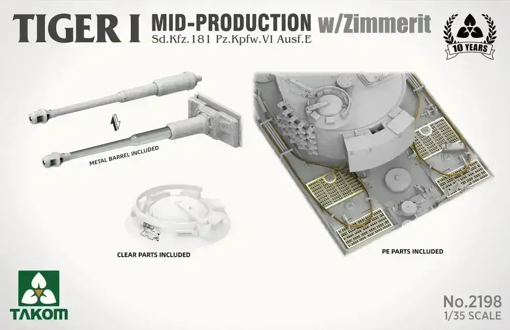 Takom Tiger I Mid-Production w/Zimmerit Sd.Kfz. 181 Pz.Kpfw. VI Ausf. E 1/35