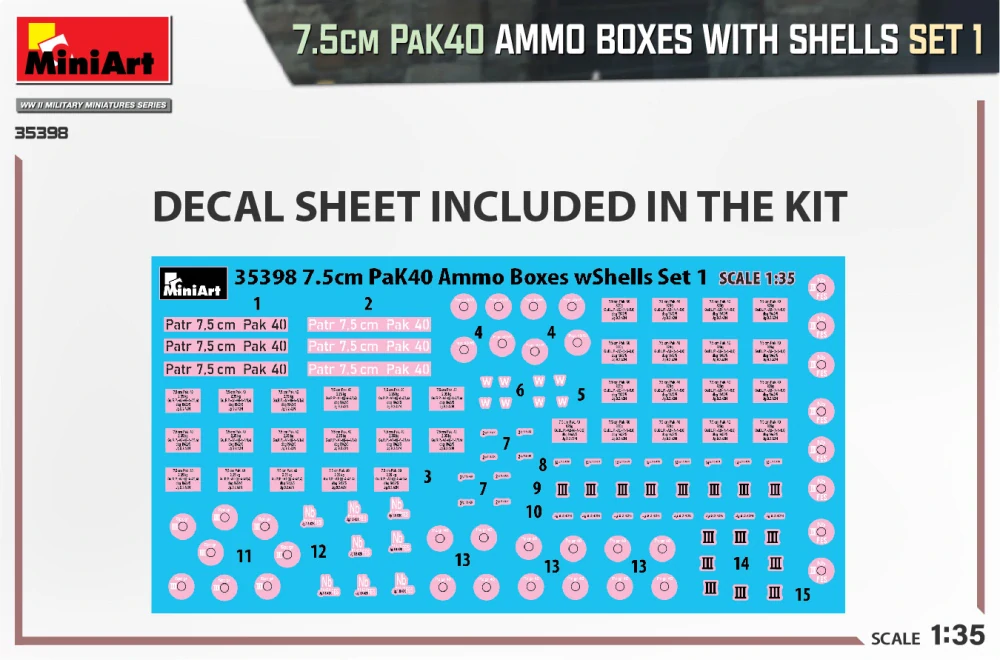 Miniart 7.5cm PaK40 Ammo Boxes w/Shells Set 1 1/35