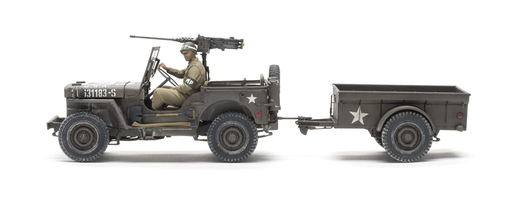 Takom U.S. Army 1/4 ton utility truck with 1/4 ton utility trailer & MP figure (souprava Jeep Willys) 1/35