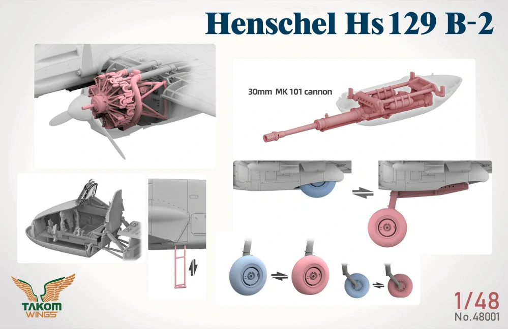 Takom Hs129² BOX Hs129B2+Hs129B3+Figuren+PantherA - Limited edition! 1/48