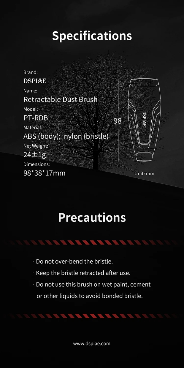 DSPIAE Retractable Dust Brush (Double Head) / Protiprachový štětec na čištění modelů - oboustraný