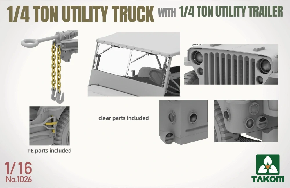 Takom ¼-ton utility truck w. ¼-t. utility trailer (Jeep) 1/16