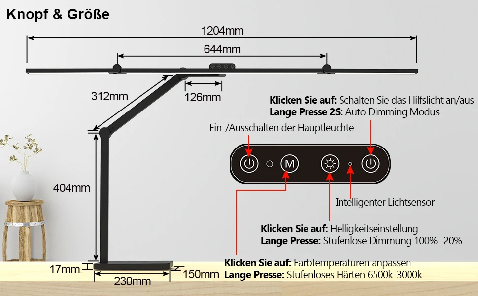 Pracovní LED lampa sklopná se základnou a dálk. ovládáním (stmívatelná) - 36W, 3000lm, 120cm