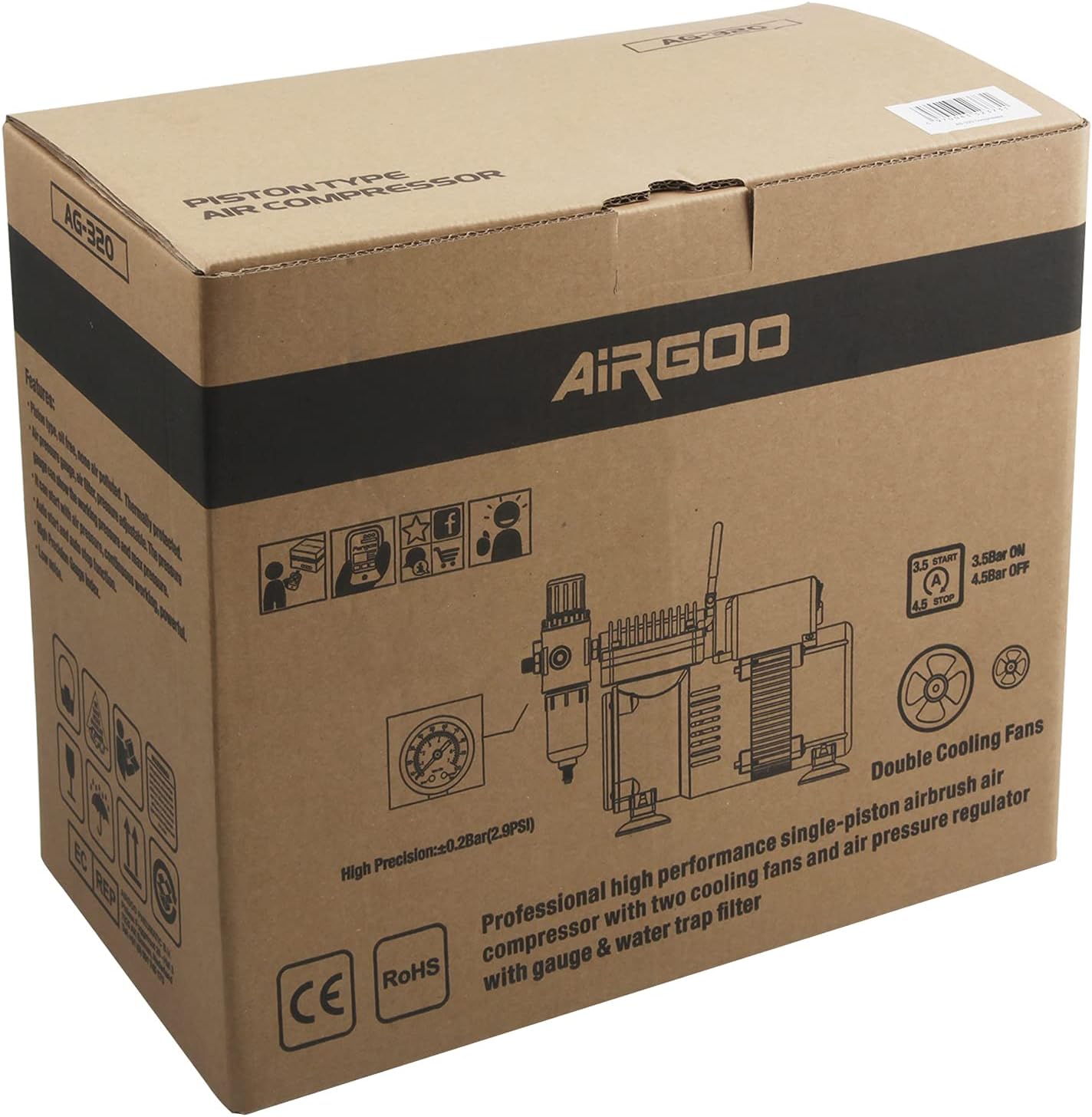 Airbrush kompresor Airgoo AG-320 (2x ventilátor)