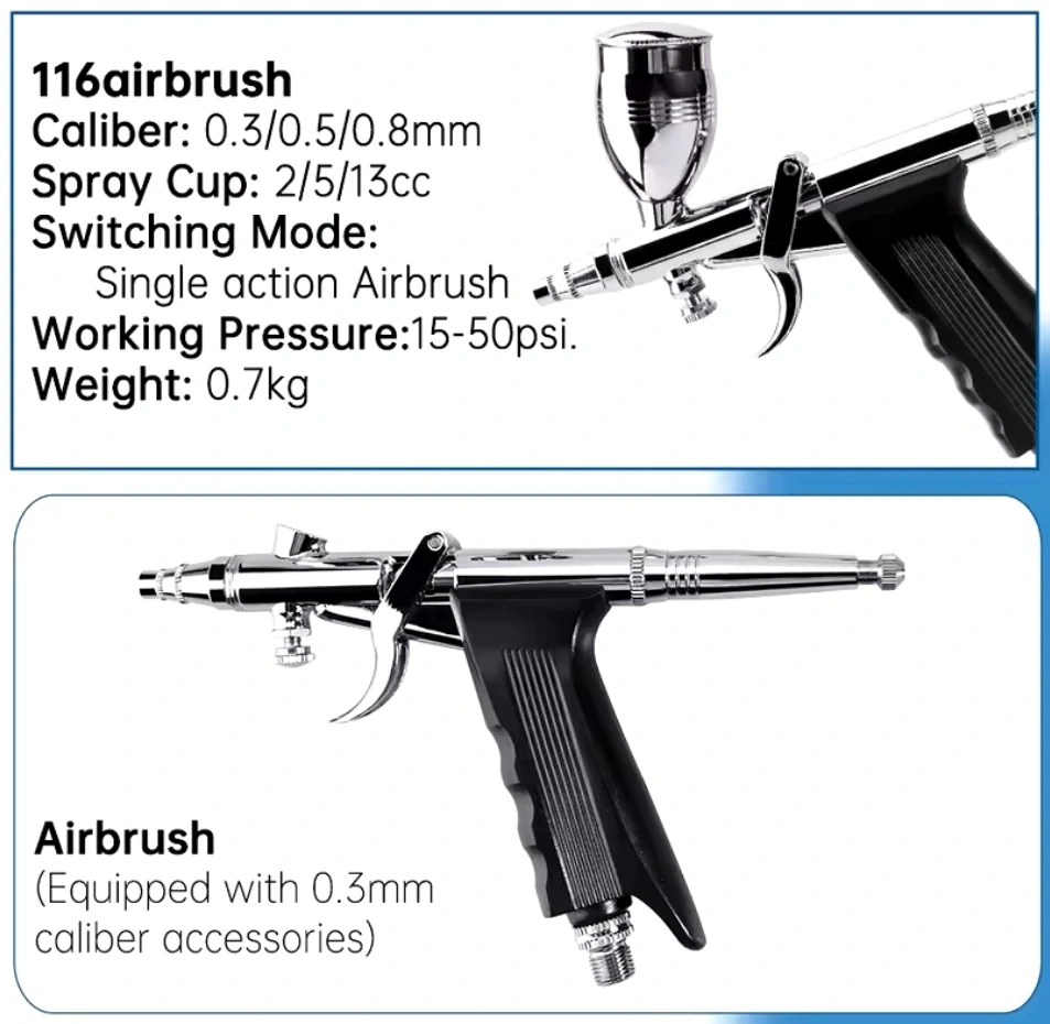 Sagud SD-116B Double Action Airbrush set 0.3mm + 0.5mm + 0.8mm (Trigger type)