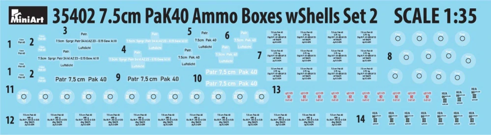 Miniart 7.5cm PaK40 Ammo Boxes w/Shells Set 2 1/35