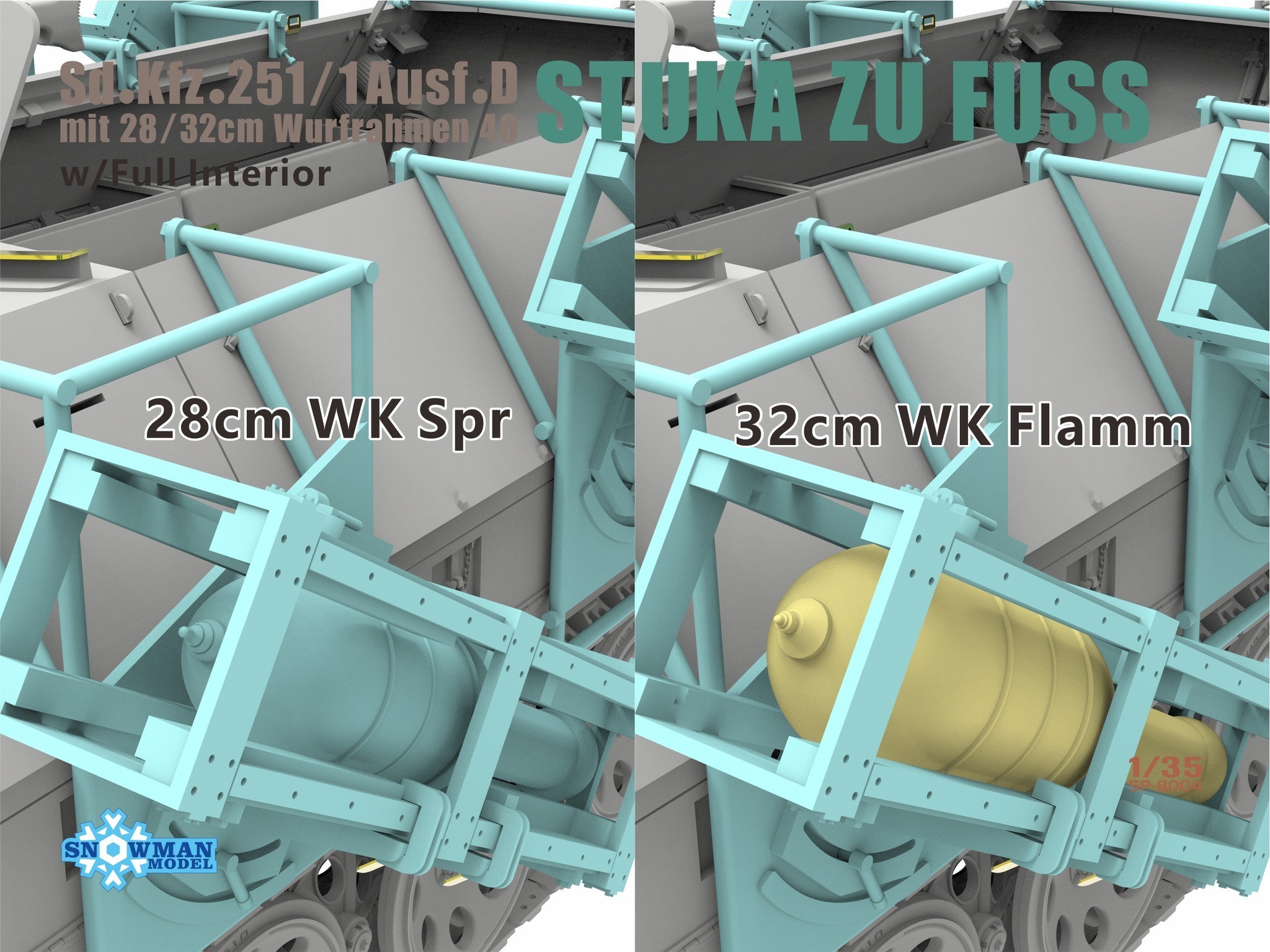 Vespid Models Sd.Kfz.251/1 Ausf.D mit 28/32cm Wurfrahmen 40 Stuka Zu Fuss w/Full Interior Metal parts +3D printed parts+3D printing tire 1/35