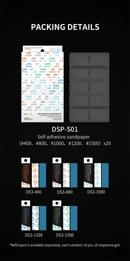 DSPIAE DSP-S01 Reusable Self-Adhesive Sandpaper Set / Sada samolepících brusných papírů (100ks)