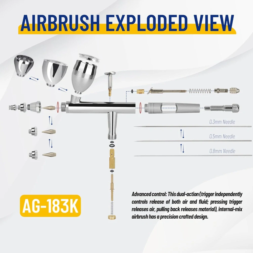 Fengda FE-183K Double Action Airbrush 3v1 0,3mm + 0,5mm + 0,8 mm