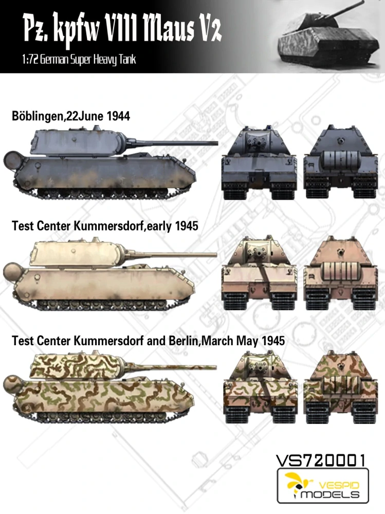 Vespid Models Pz.Kpfw. VIII Maus V2 German Super Heavy Tank 1/72
