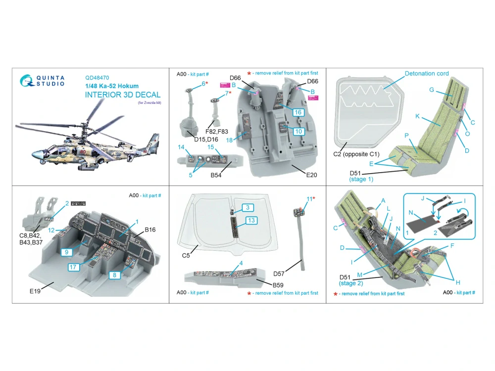 Quinta Studio Kamov Ka-52 - 3D-Printed & Coloured Interior (for Zvezda kits) 1/48