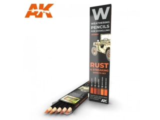 AK Weathering pencils - Rust & Streaking Effects set  / Set patinovacích akvarelových tužek - Rez a skvrny