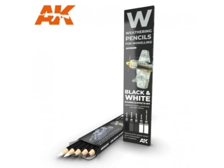 AK Weathering pencils - Black & White shading & effects set  / Set patinovacích akvarelových tužek - Stínovací
