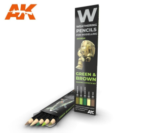 AK Weathering pencils - Green & Brown Camouflages & effects set  / Set patinovacích akvarelových tužek - Kamuflážní zeleno hnědá sada