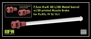 RFM 7,5cm KwK 40 L/48 Metal barrel w/3D printed Muzzle Brake for Pz.Kfz. IV G/ H/J - kovové dělo 1/35