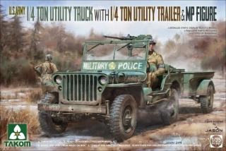 Takom U.S. Army 1/4 ton utility truck with 1/4 ton utility trailer & MP figure (souprava Jeep Willys) 1/35