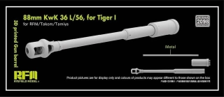 RFM 3D printed Gun barrel 88mm KwK 36 L/56 for Tiger I, for RFM/Takom/Tamiya - kovové dělo + 3Dprint 1/35