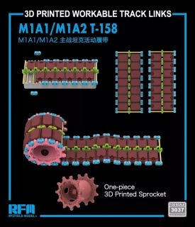 RFM 3D Printed workable tracks with One-piece Sprocket, T-158 for M1A1/M1A2 - pohyblivé pásy 1/35